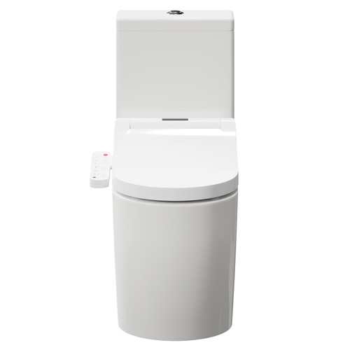 Darnley Round Close Coupled Toilet and Smart Bidet Multi Function Heated Soft Close Toilet Seat with Dryer Front View