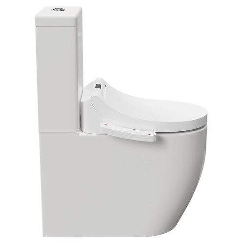 Darnley Round Close Coupled Toilet and Smart Bidet Multi Function Heated Soft Close Toilet Seat with Dryer Side on View