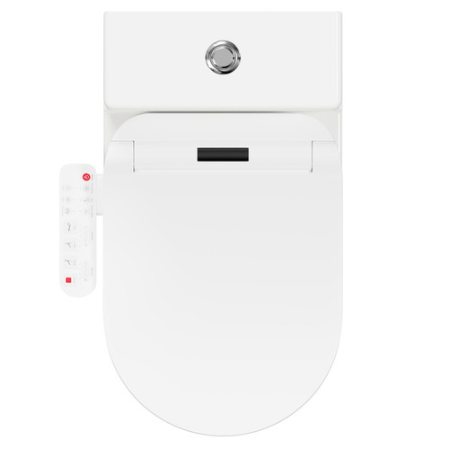 Darnley Round Close Coupled Toilet and Smart Bidet Multi Function Heated Soft Close Toilet Seat with Dryer Top View from Above
