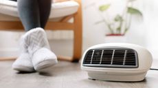 Image of someone sitting by a space heater