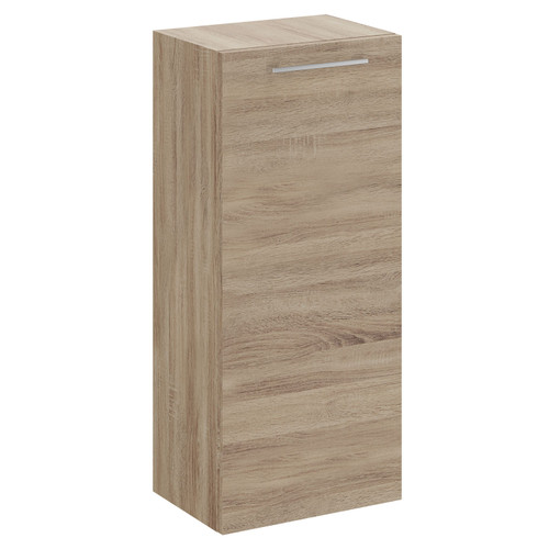 Napoli Bordalino Oak 350mm Wall Mounted Side Cabinet with Single Door and Polished Chrome Handle Left Hand Side View