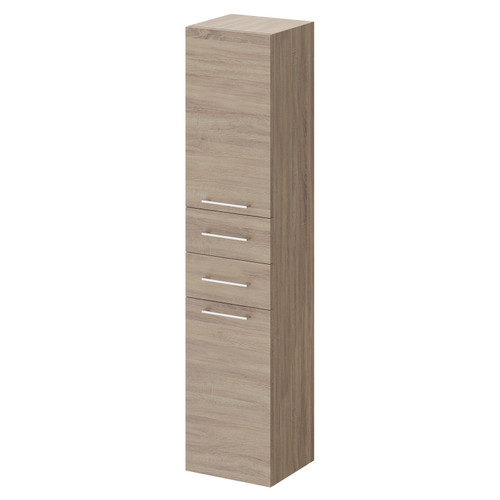 Napoli Bordalino Oak 350mm x 1600mm Wall Mounted Tall Storage Unit with 2 Doors 2 Drawers and Polished Chrome Handles Right Hand Side View