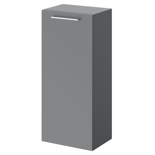 Napoli Gloss Grey 350mm Wall Mounted Side Cabinet with Single Door and Polished Chrome Handle Right Hand Side View