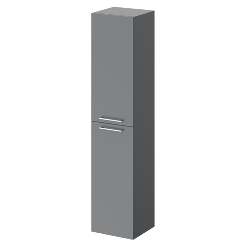 Napoli Gloss Grey 350mm x 1600mm Wall Mounted Tall Storage Unit with 2 Doors and Polished Chrome Handles Right Hand Side View