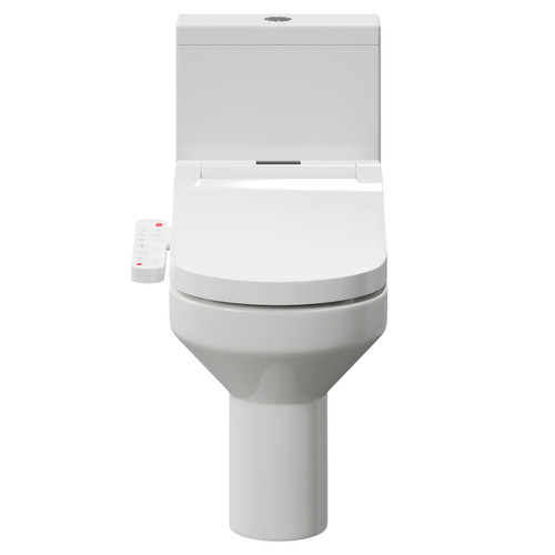 Newburn Open Back Closed Coupled Toilet and Smart Bidet Multi Function Heated Soft Close Toilet Seat with Dryer Front View