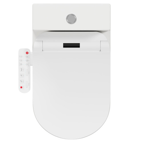 Newburn Open Back Closed Coupled Toilet and Smart Bidet Multi Function Heated Soft Close Toilet Seat with Dryer Top View from Above