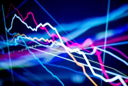 closeup of stock chart with multiple moving averages