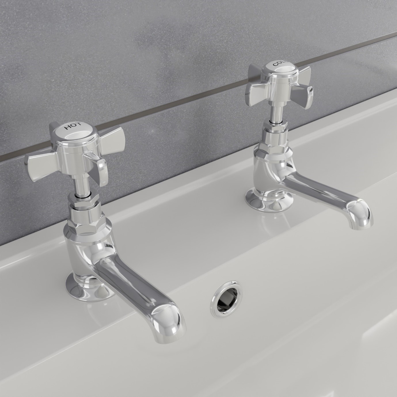 Traditional Basin Pillar Taps for Hot and Cold Water