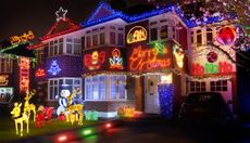 Christmas lights on row houses