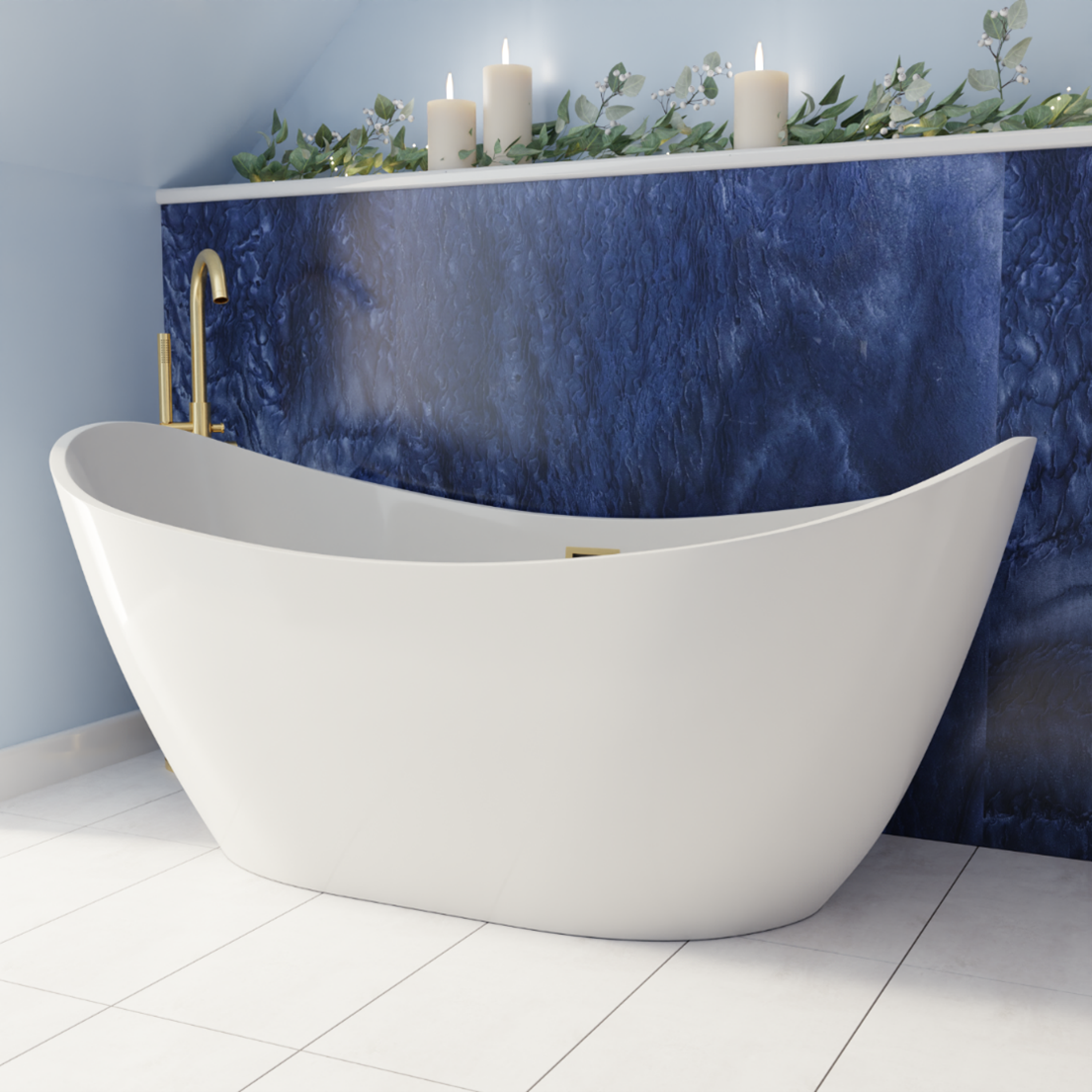 Modern Freestanding Bath with Golden Freestanding Bath Taps